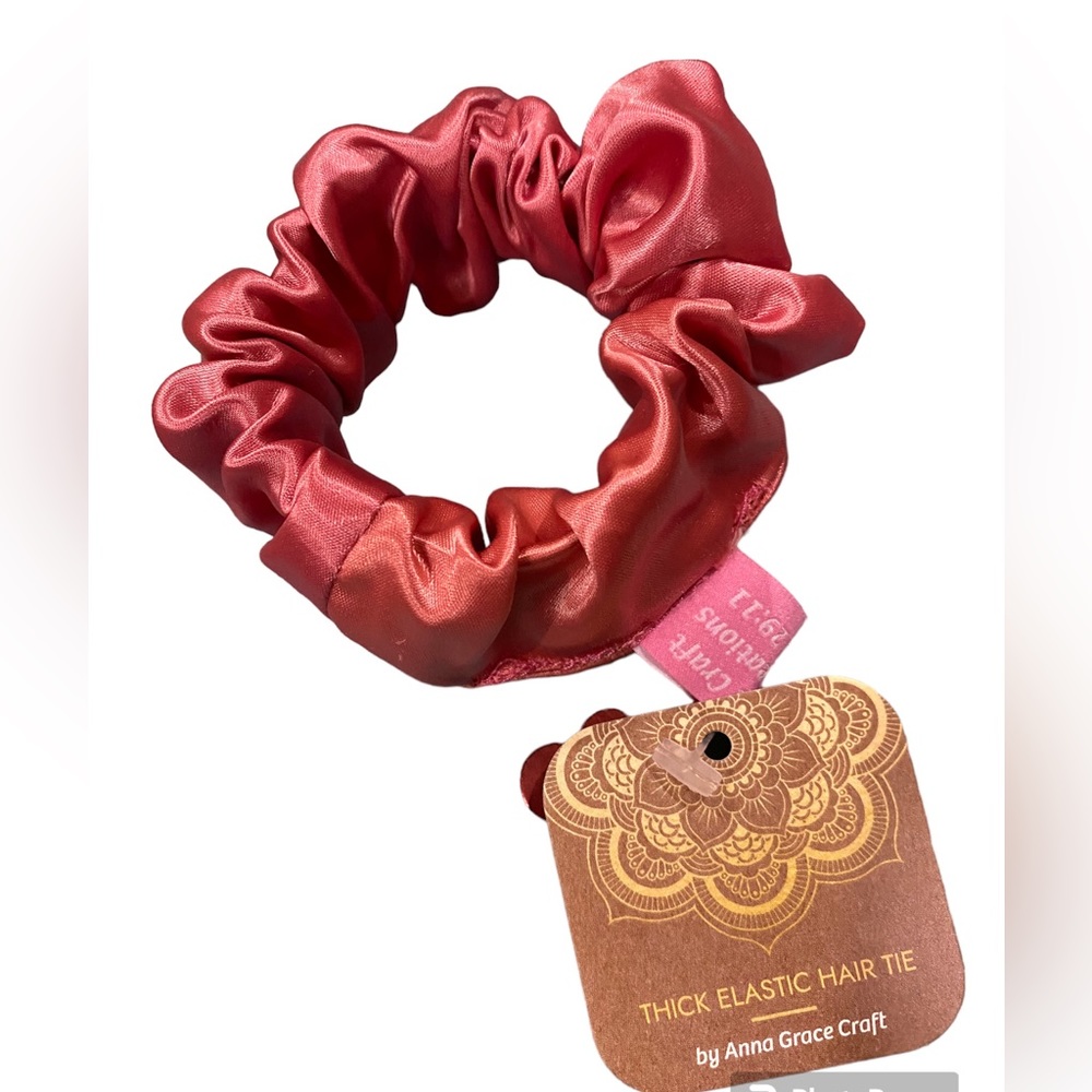 Solid Satin Like Fabric Hair Tie with Thick Elastic